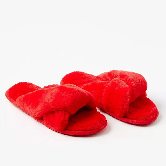 LOFT Shoes - LOFT Faux Fur Twist Slippers Lounge House Slides in Tango Red Size Large